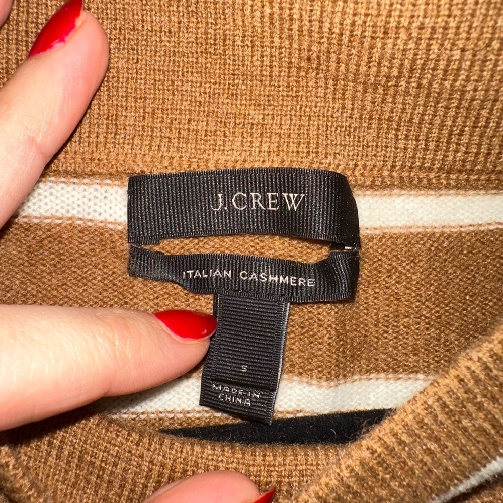 J Crew 100% Cashmere Striped Brown and White Women's Sweater Size Small - Picture 2 of 5